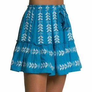 Elan Ruffle Mini Skirt Ethnic Print Elastic Waist Tassel Drawstring size Medium